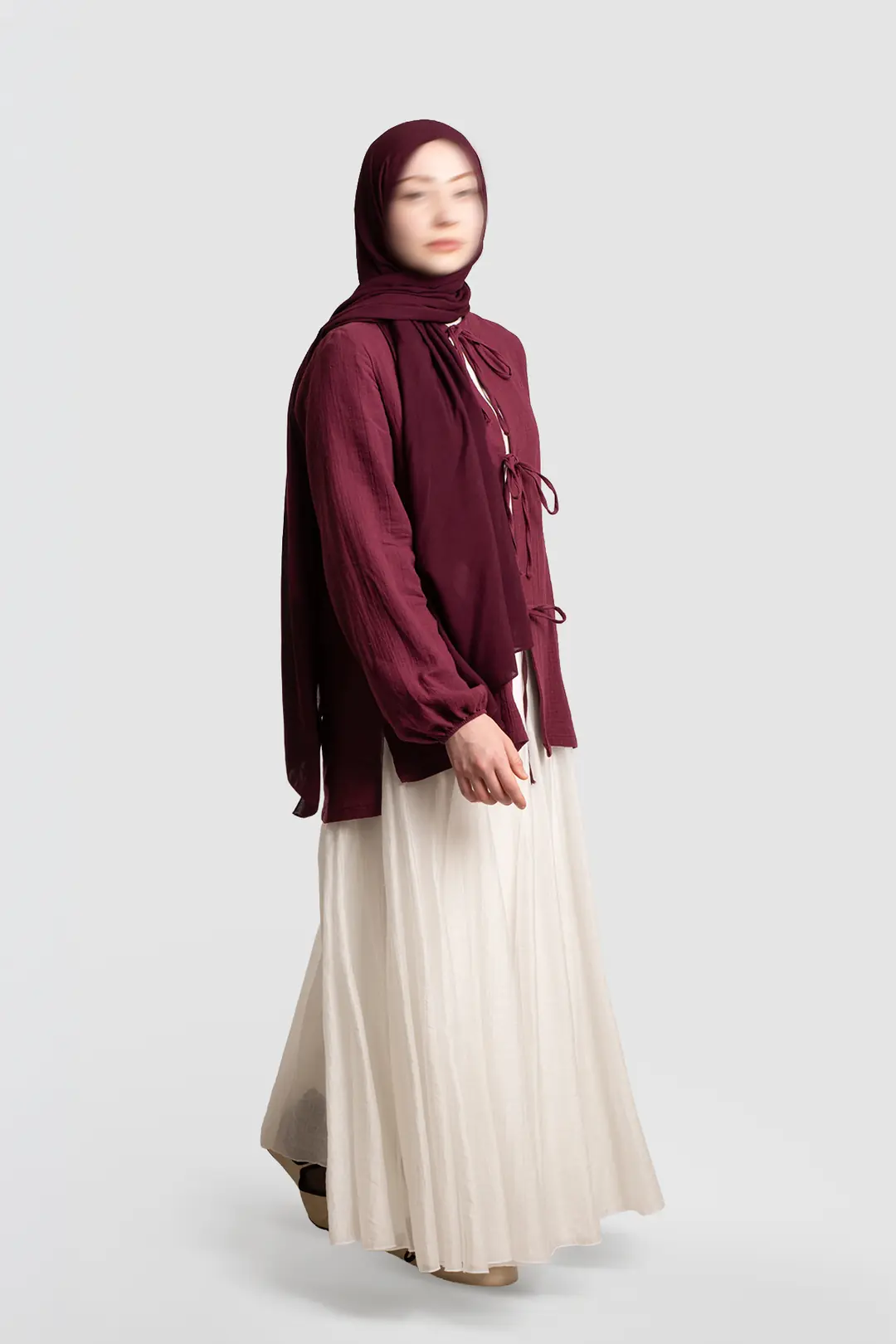 Fiyonk Detaylı Müslin Ceket Bordo 6