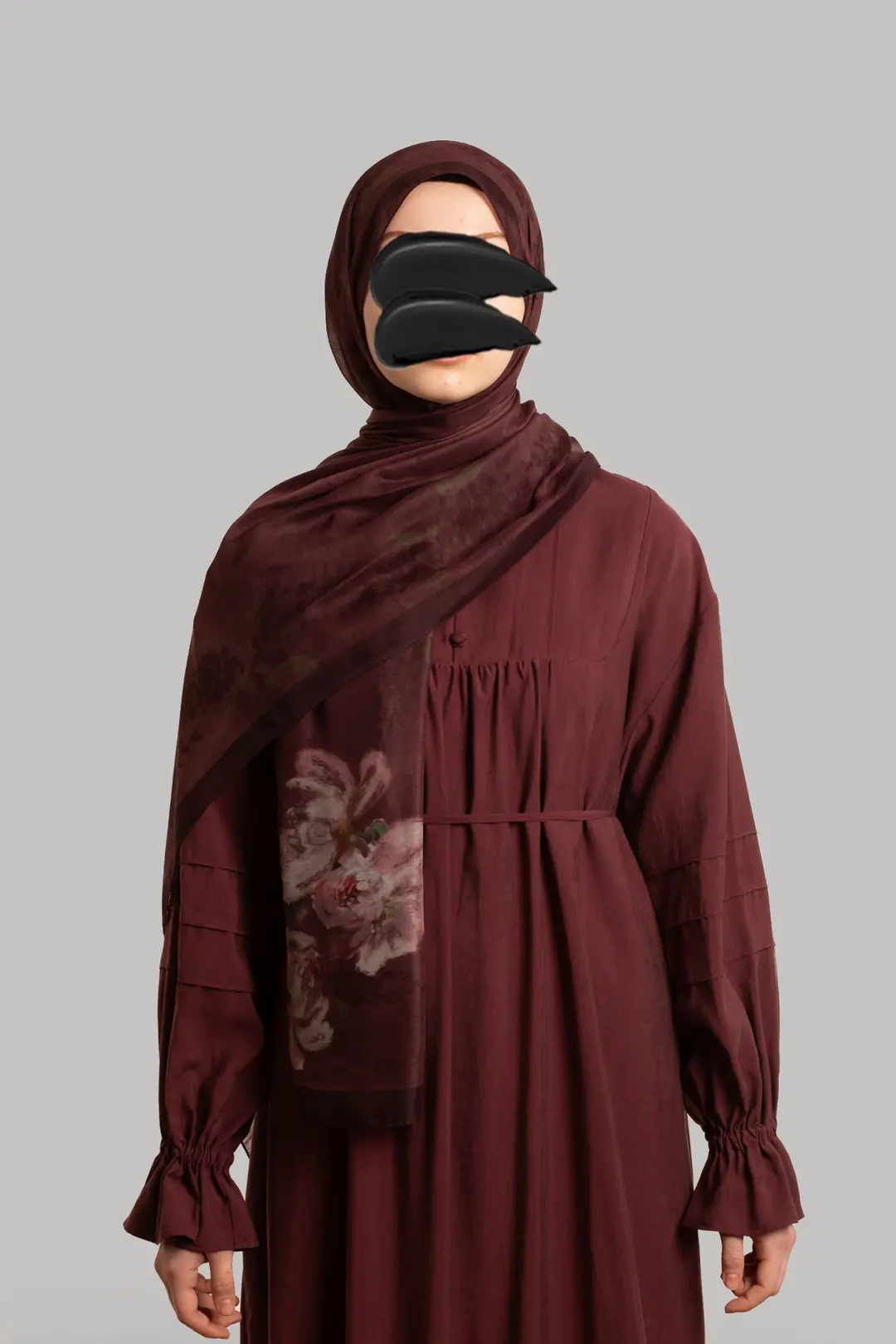 Night Garden Patterned Cotton Scarf, Burgundy