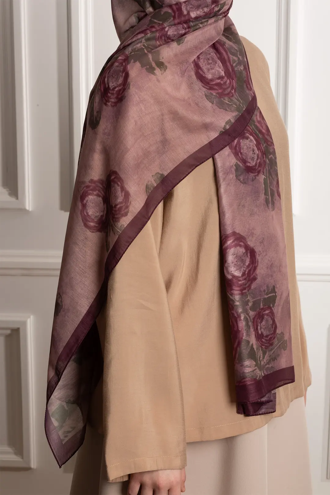 Antique Rose Patterned Cotton Scarf, Rose Pink 5