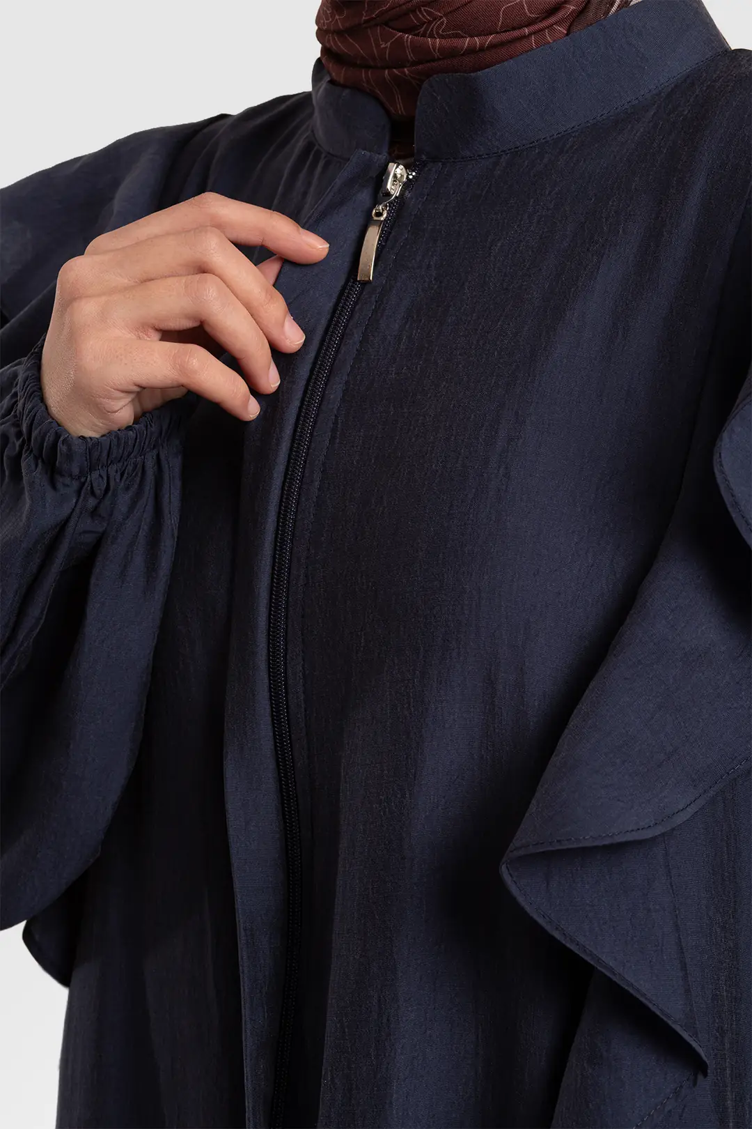Tencel Abaya with Zipper and Ruffles, Denim Blue 6