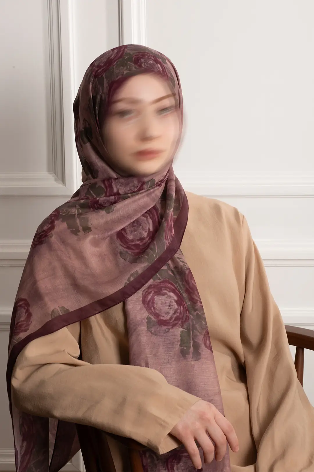 Antique Rose Patterned Cotton Scarf, Rose Pink 9