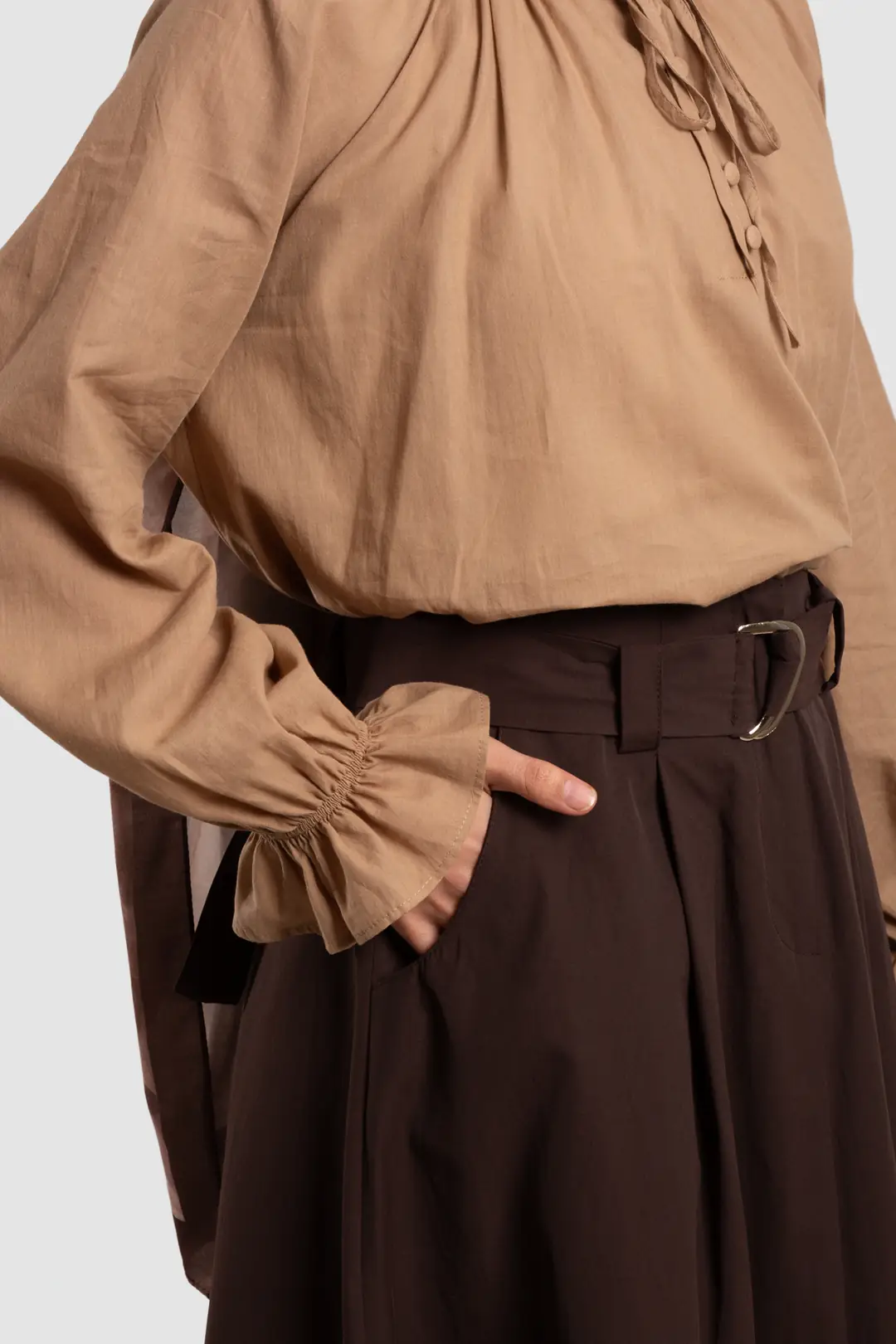 Belted Short Skirt Dark Brown 7