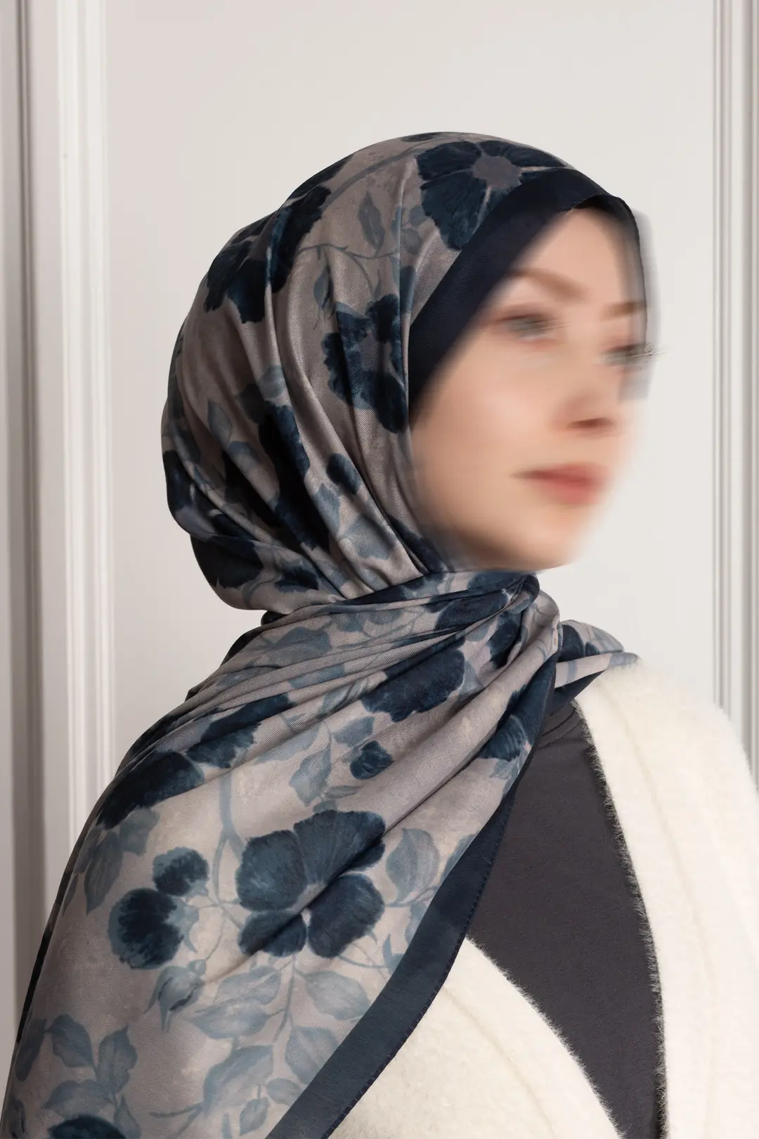 Amber Buğusu Desenli Soft Şal Lacivert 3
