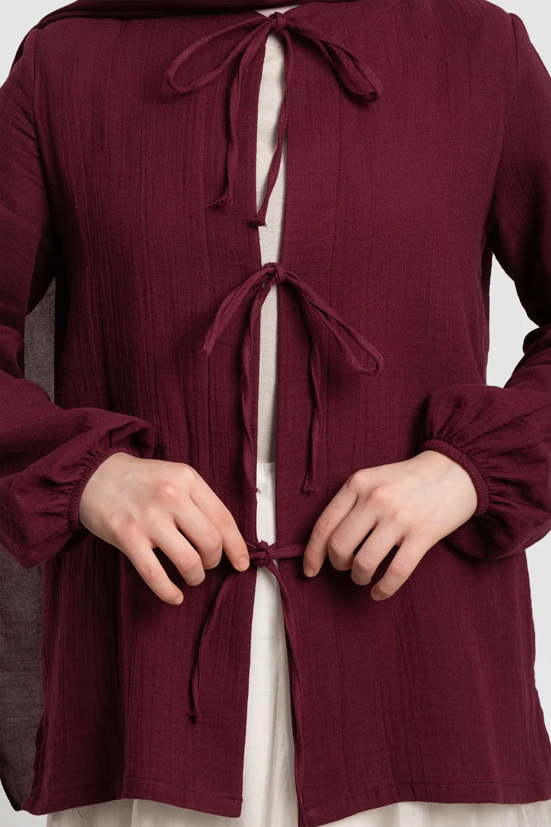 Fiyonk Detaylı Müslin Ceket Bordo 4