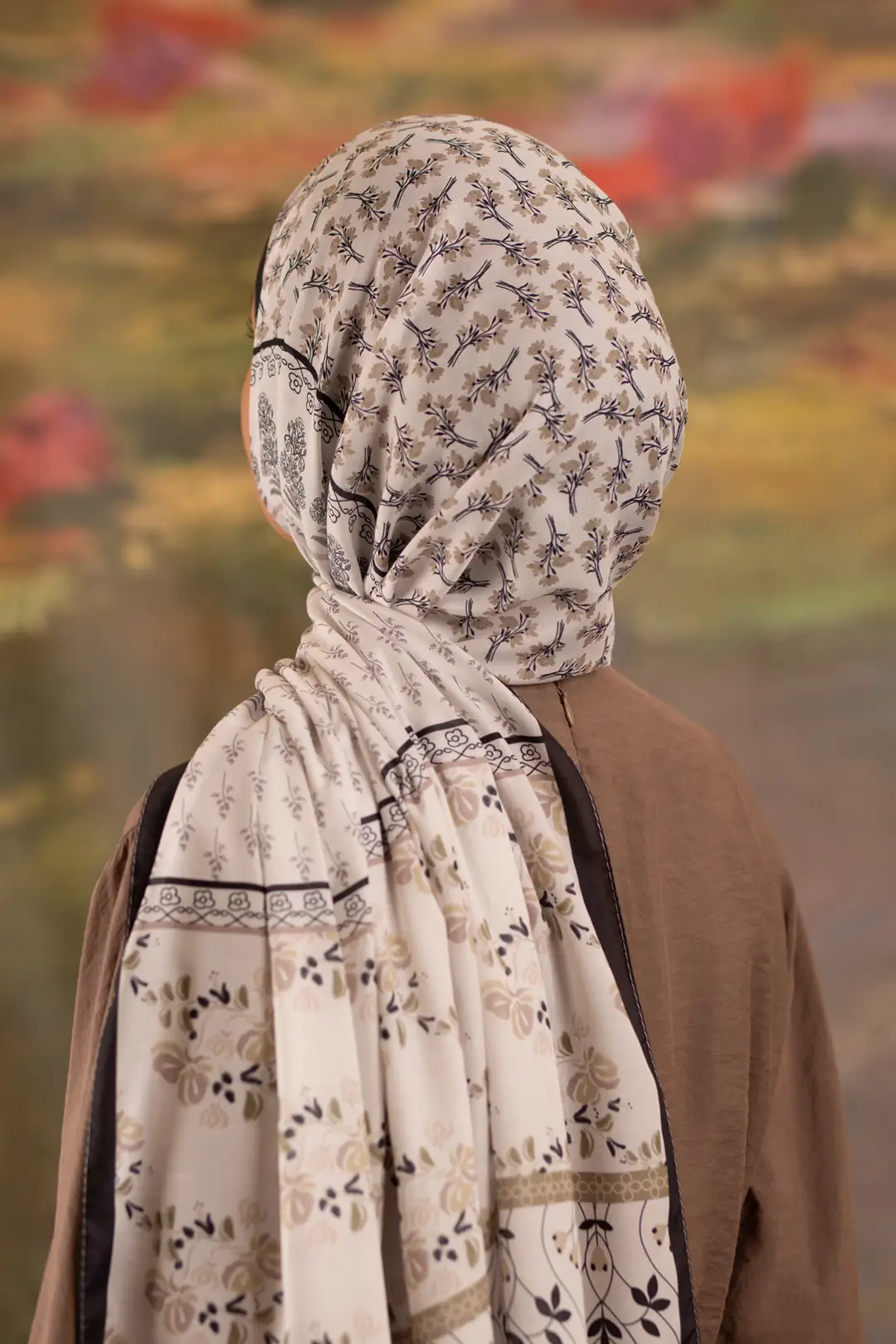 Floral Harmony Desenli Soft Şal Kahve 7