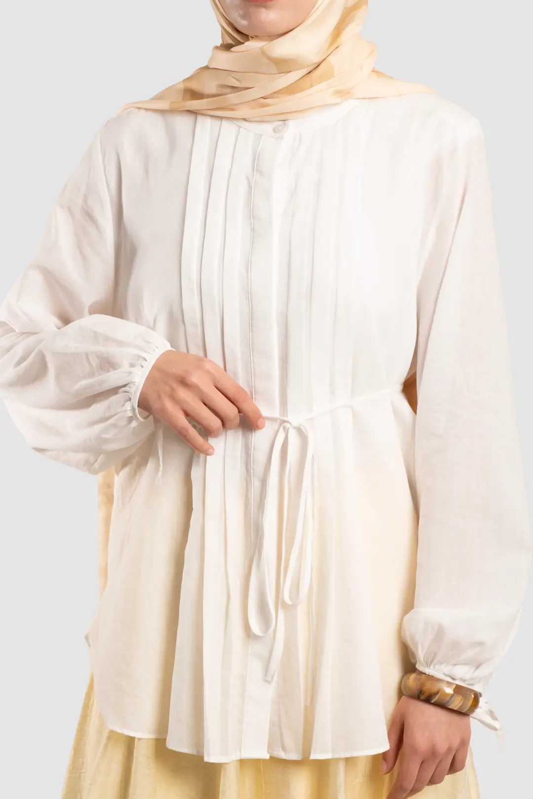 Ribbed Detail Cotton Voile Shirt, Ecru 6