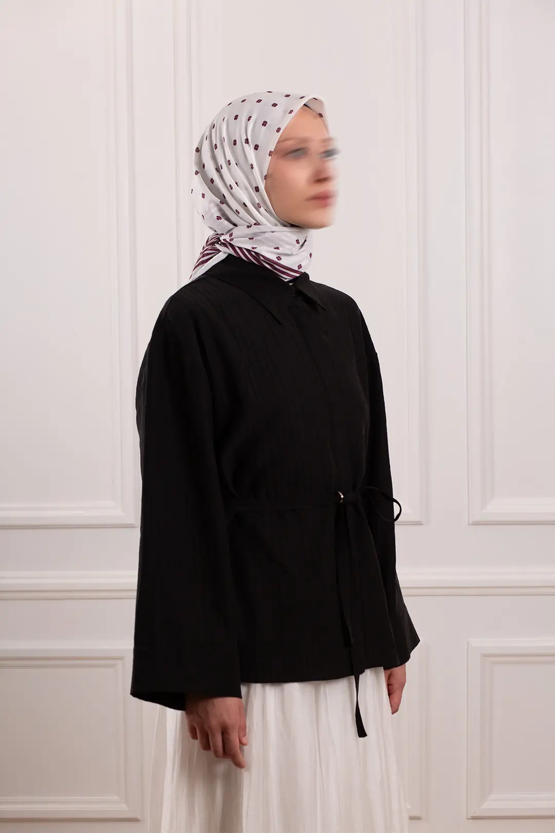 Çiçek Puantiye Desenli Soft Eşarp Bordo 5