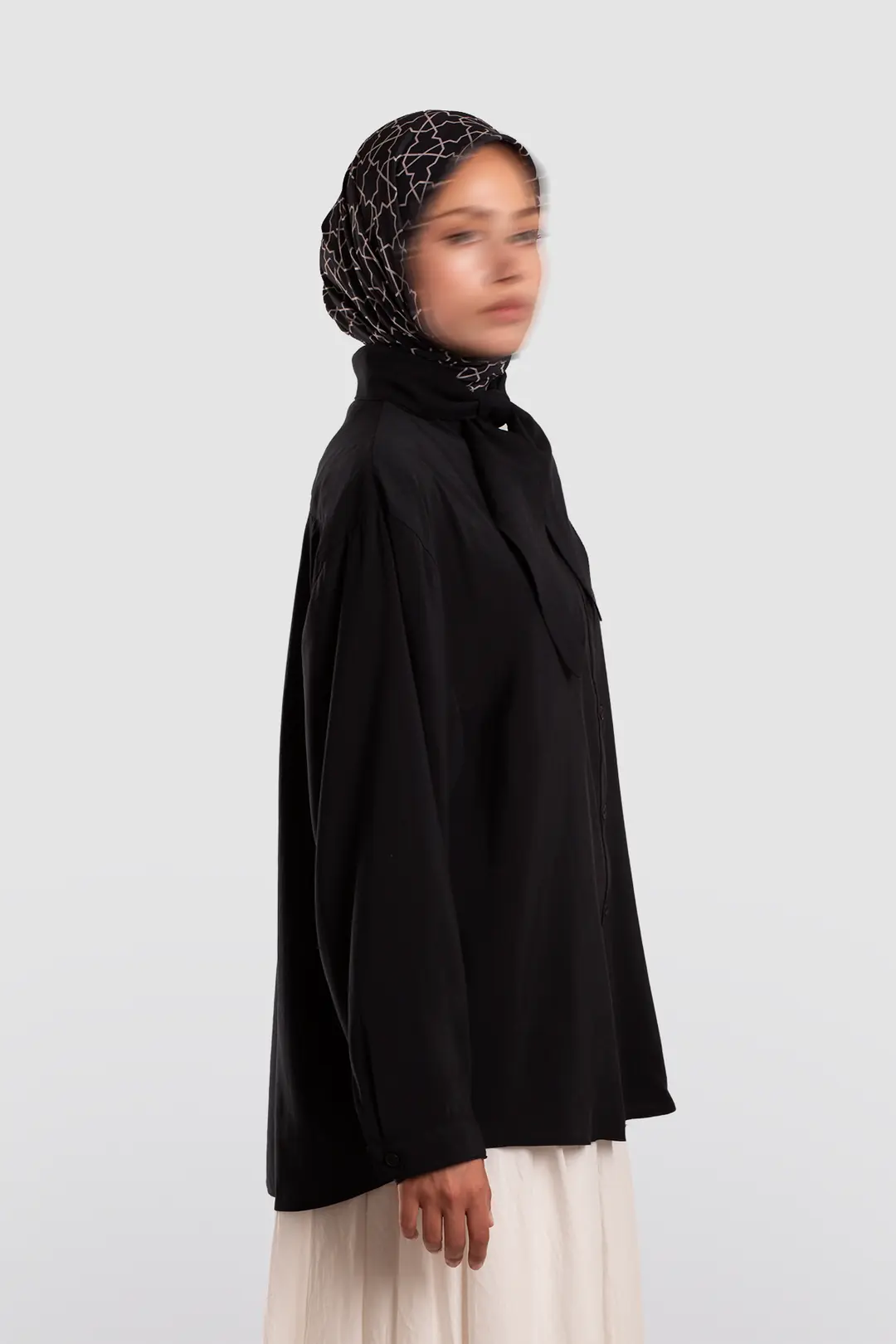 Fular Yaka Modal Gömlek Siyah 5