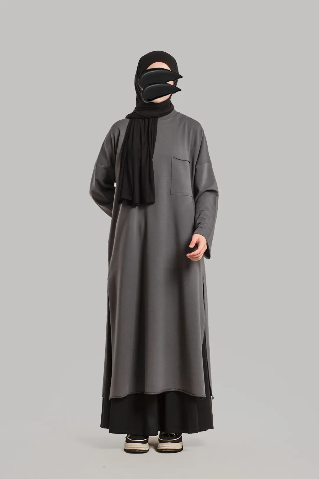 Etek Üstü Pamuklu Tunik Füme 3