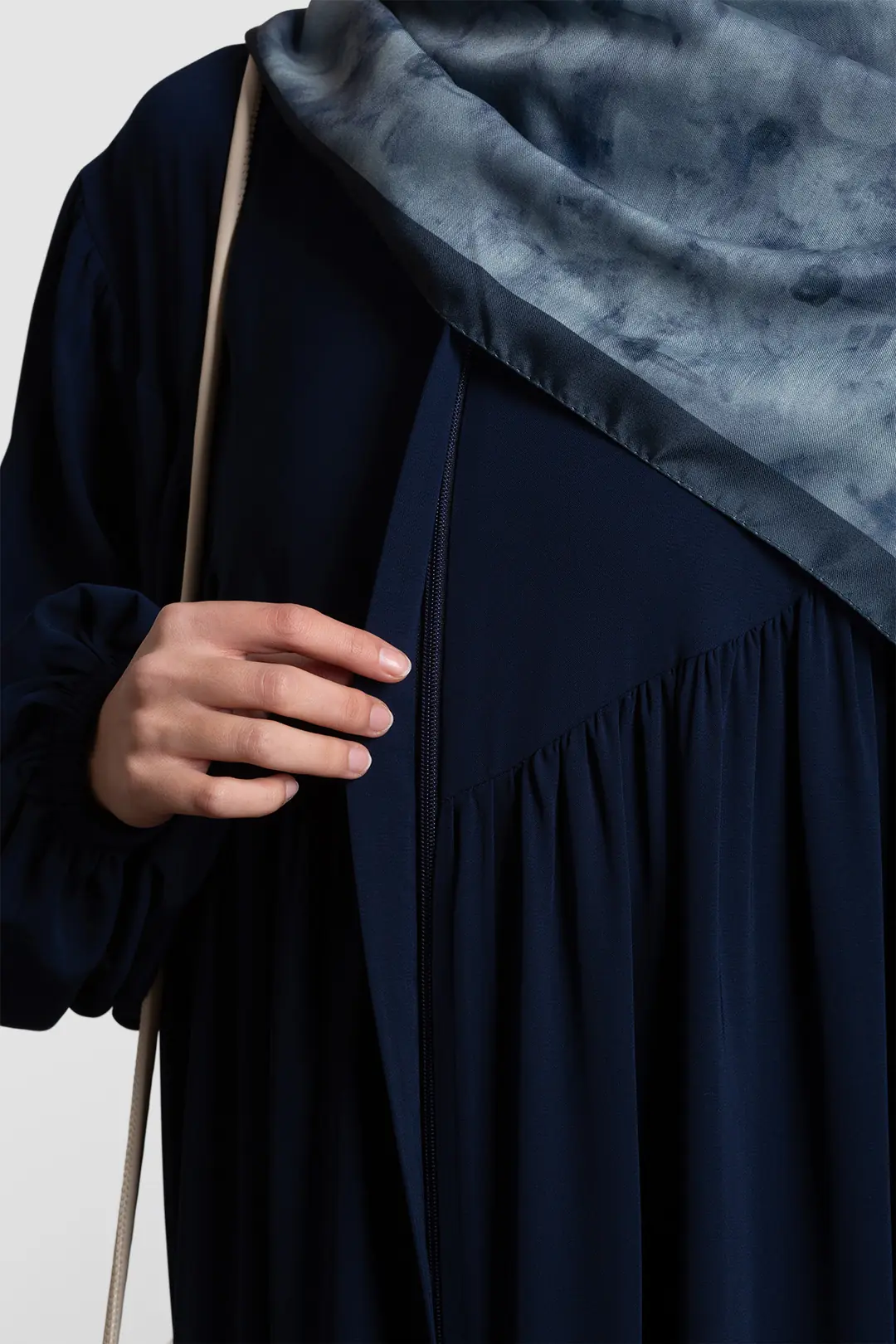 Navy Blue Zip-Up Abaya with Yoke 6