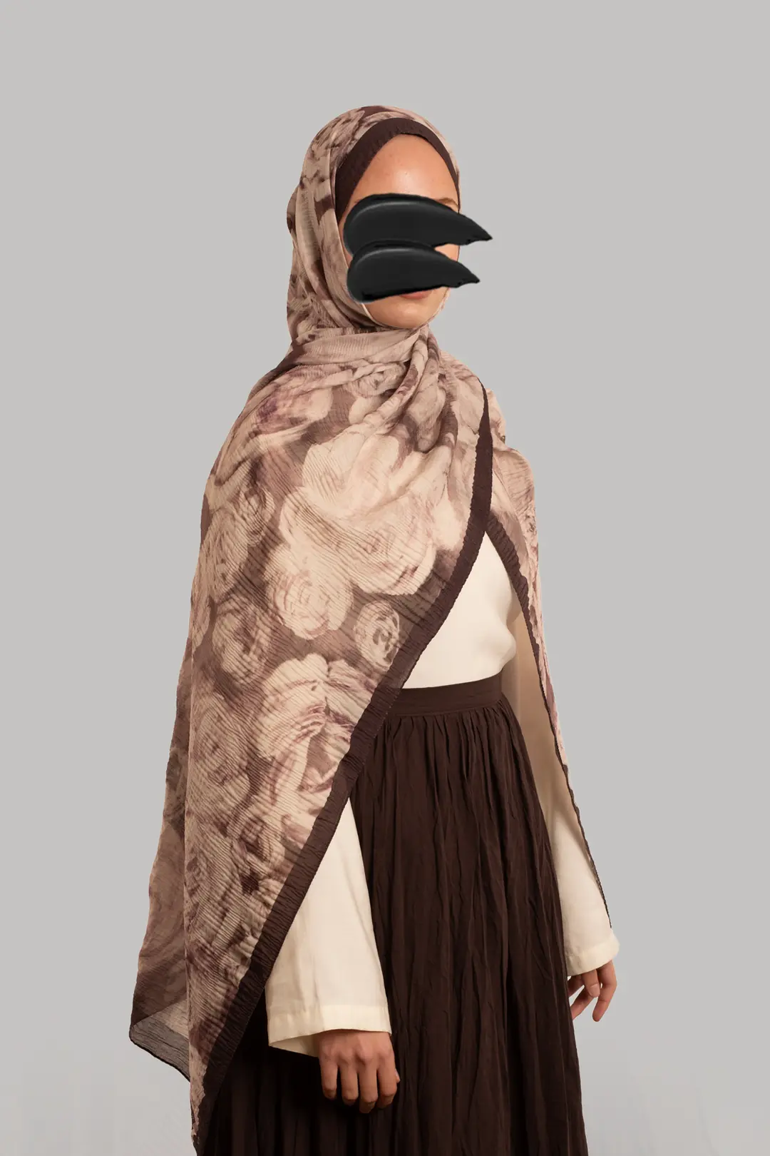 Muslin Ethereal Patterned Muslin Shawl, Mink 4