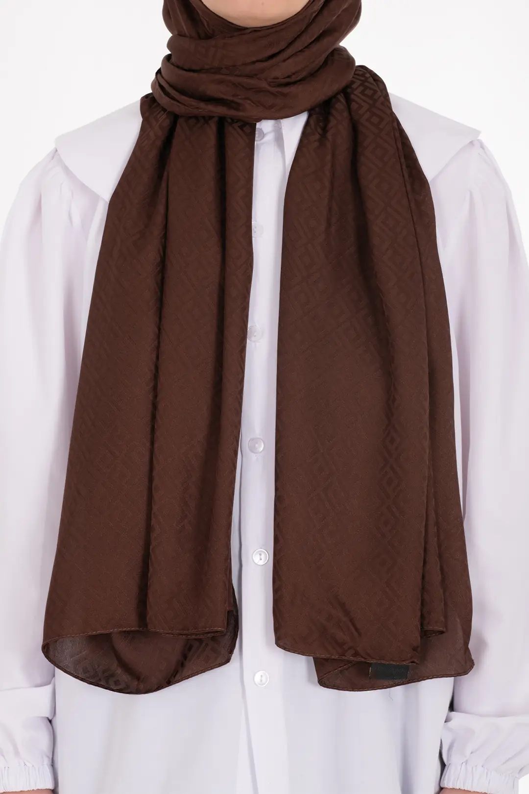 Square Pattern Jacquard Shawl - Coffee