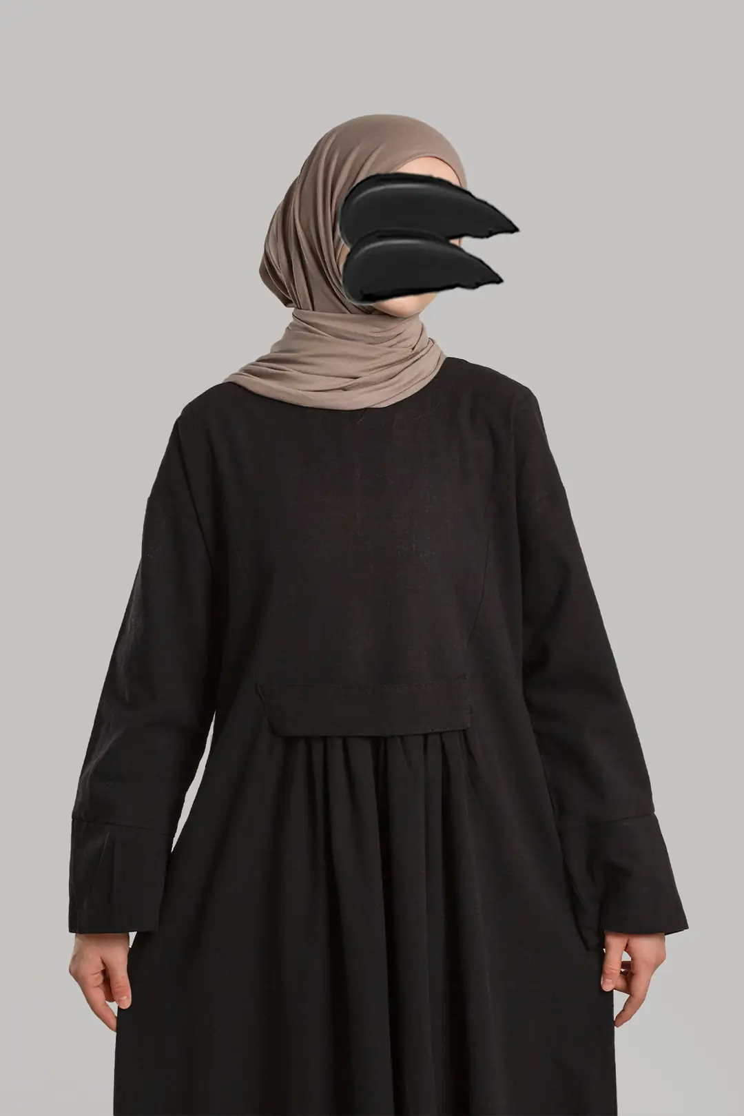 Minimal Pileli Keten Elbise Siyah 4