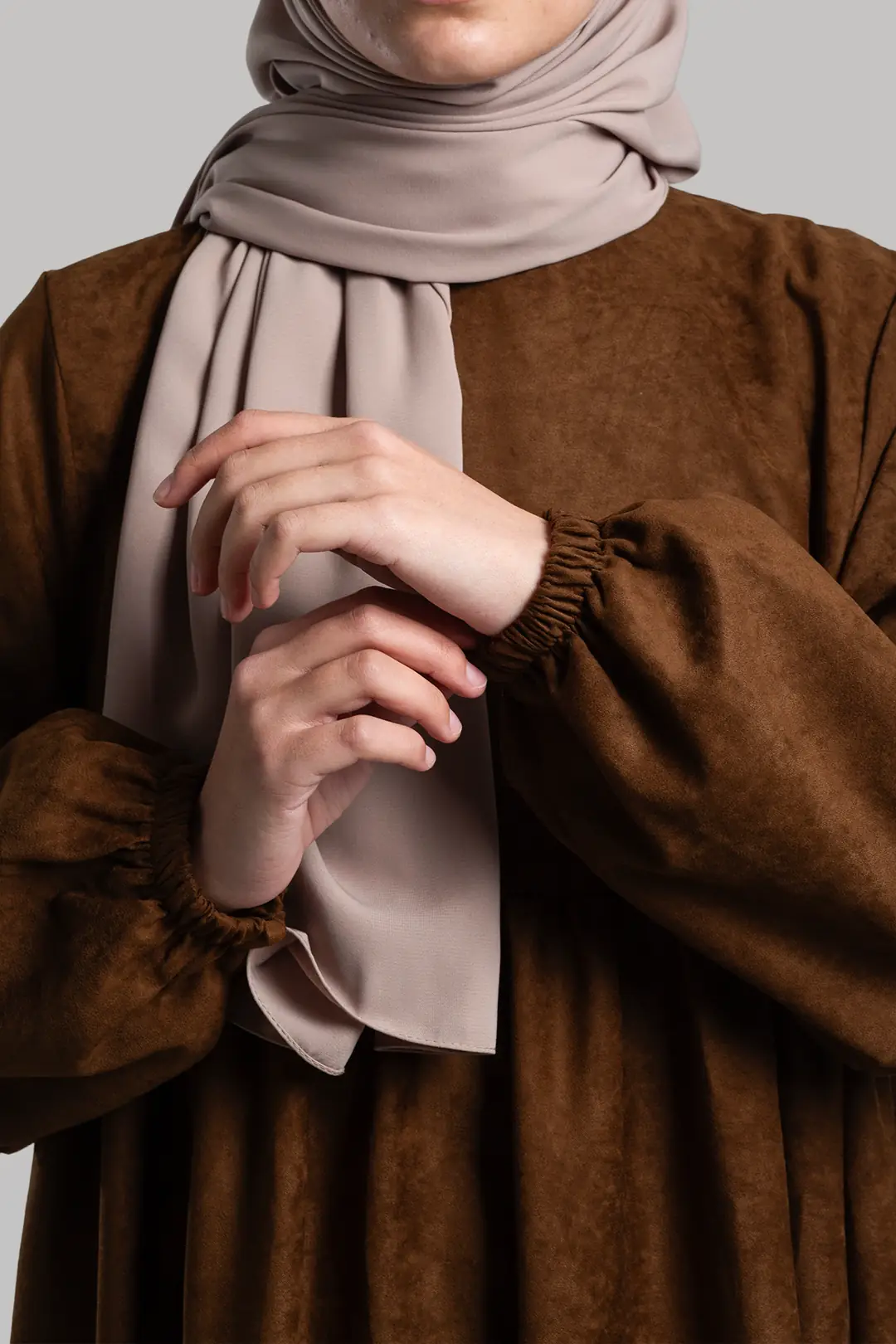 Suede Dress Abaya Tan 2