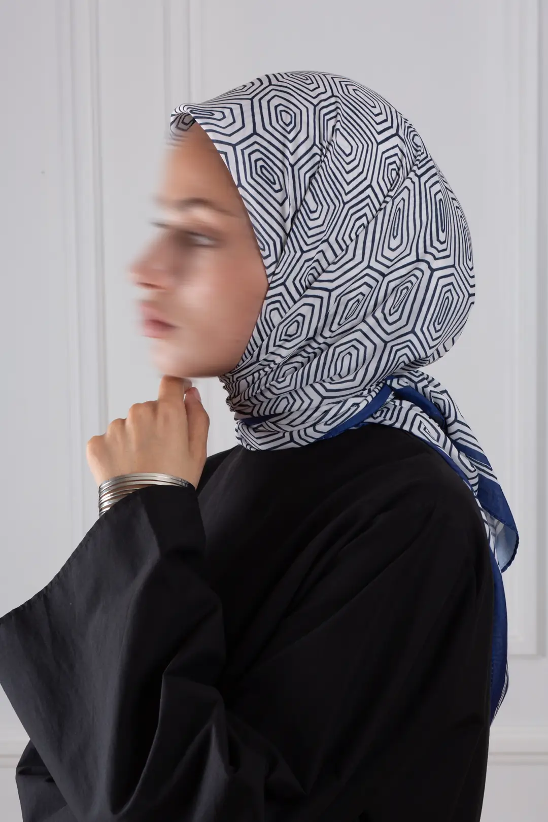 Altıgen Desenli Desenli Soft Eşarp Lacivert 5