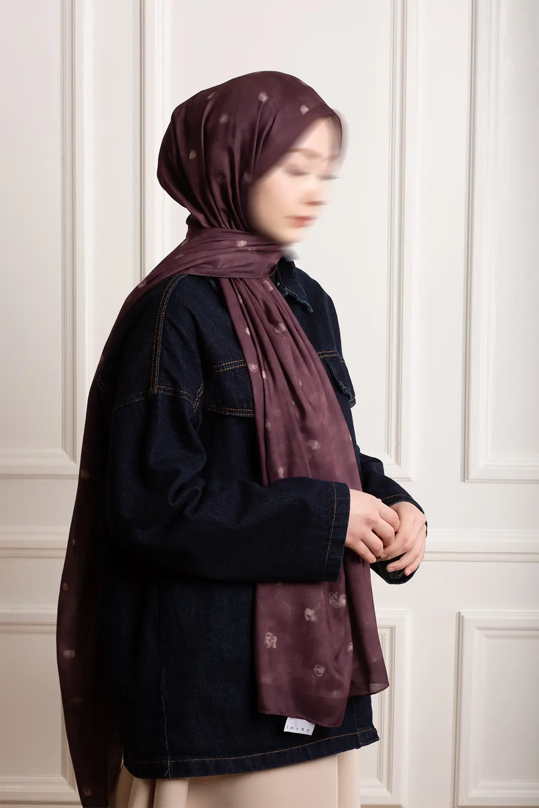 Distant Garden Patterned Soft Scarf Burgundy 8
