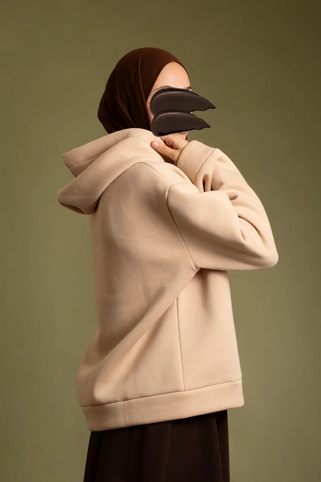 Basic Kapüşonlu Sweatshirt Bisküvi 8
