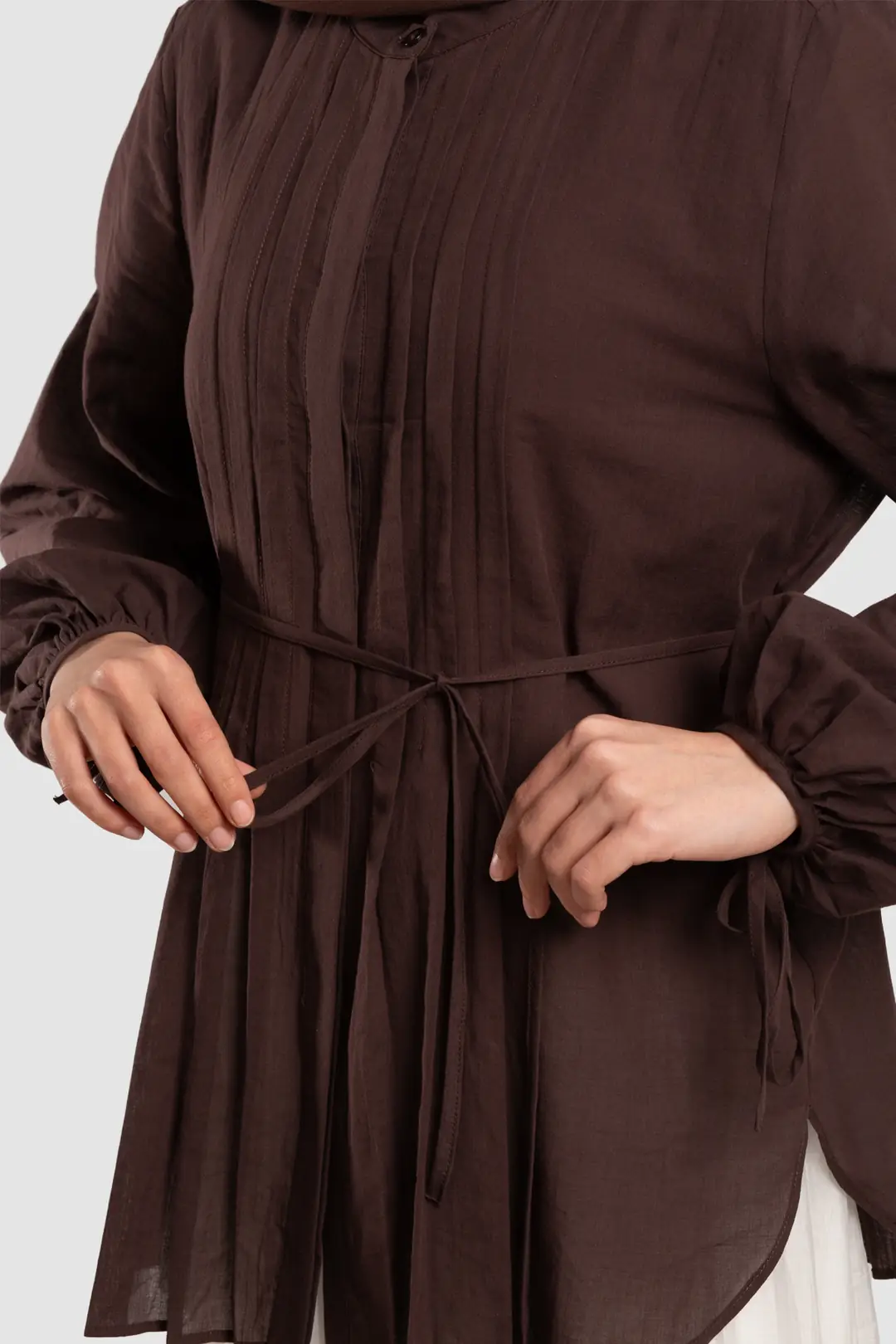 Ribbed Cotton Voile Shirt Dark Brown 7