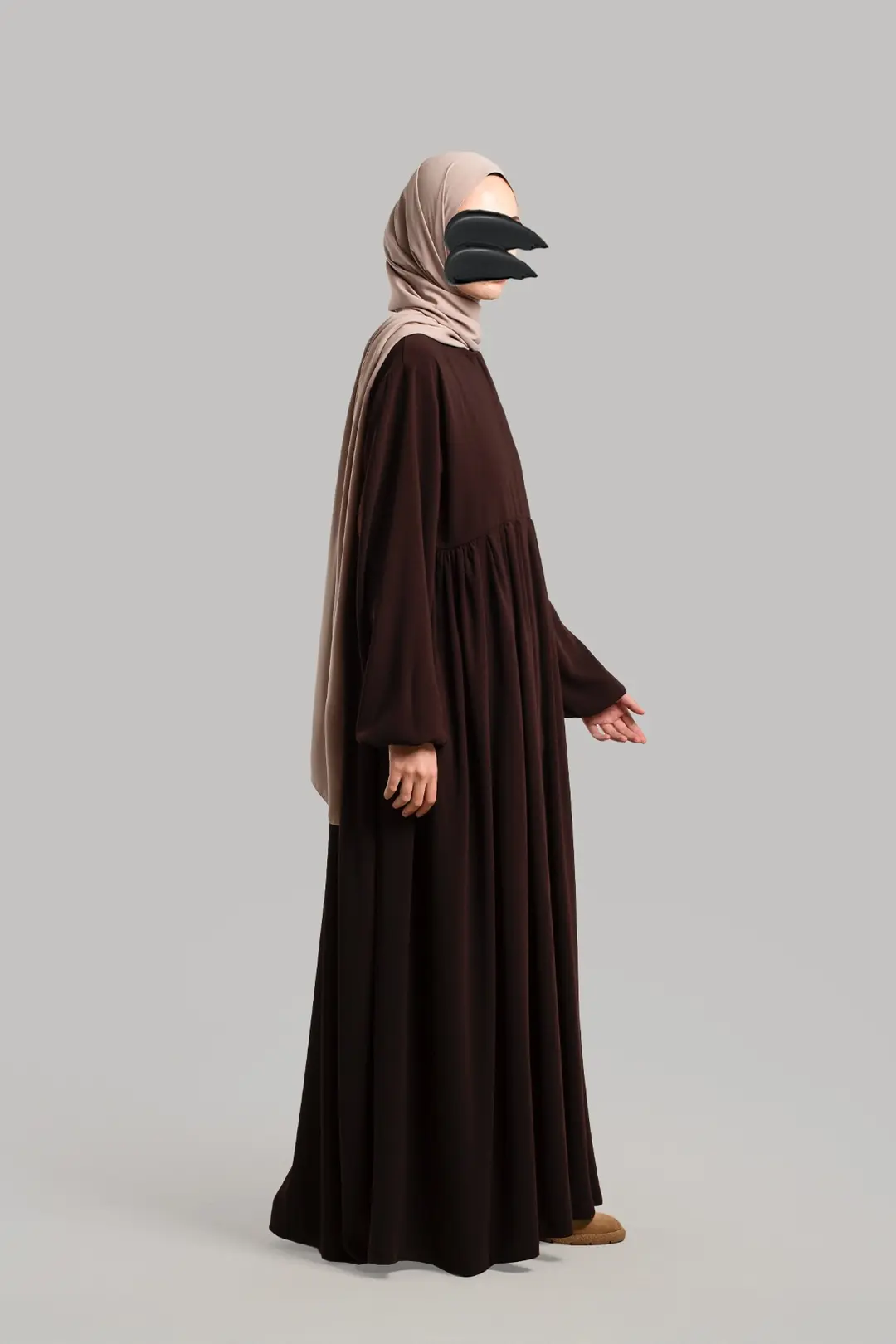 Ahsen Zippered Yoke Abaya, Dark Brown