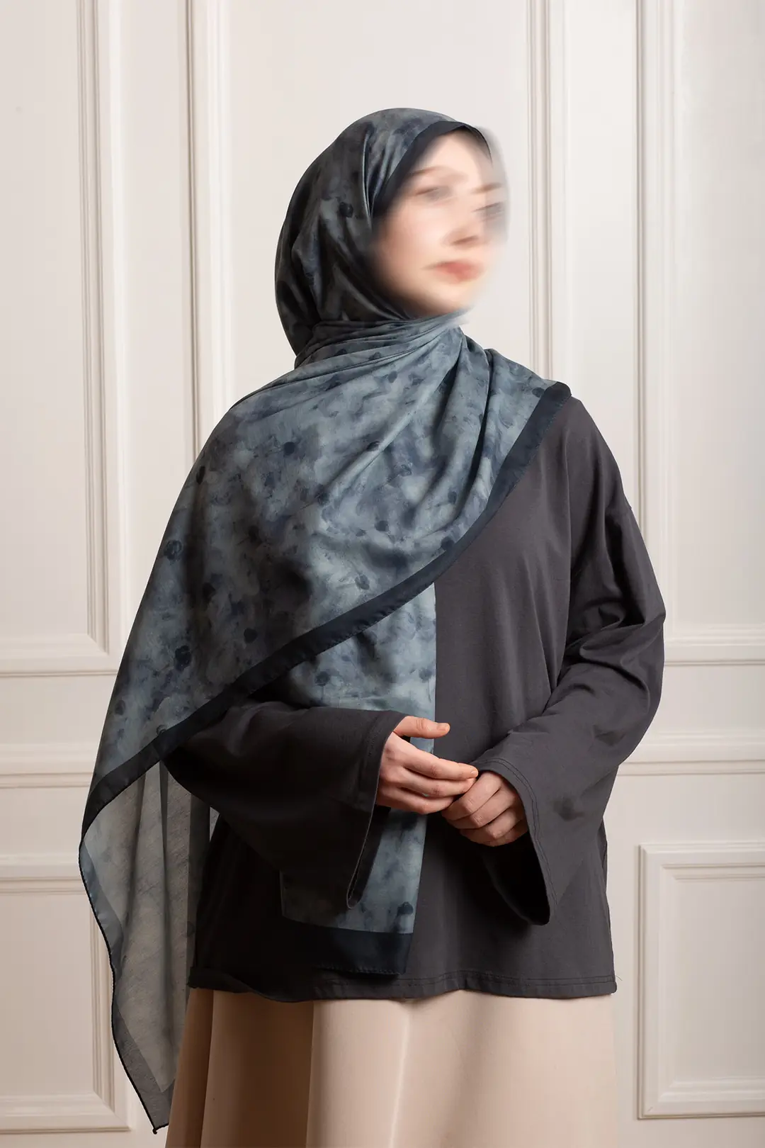 Distant Garden Patterned Soft Shawl Blue 2