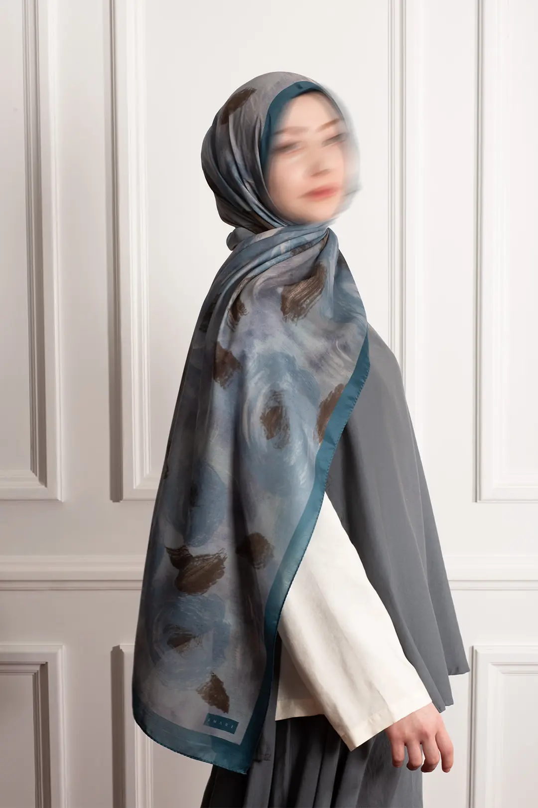 Cloud Roses Patterned Soft Scarf Indigo 3
