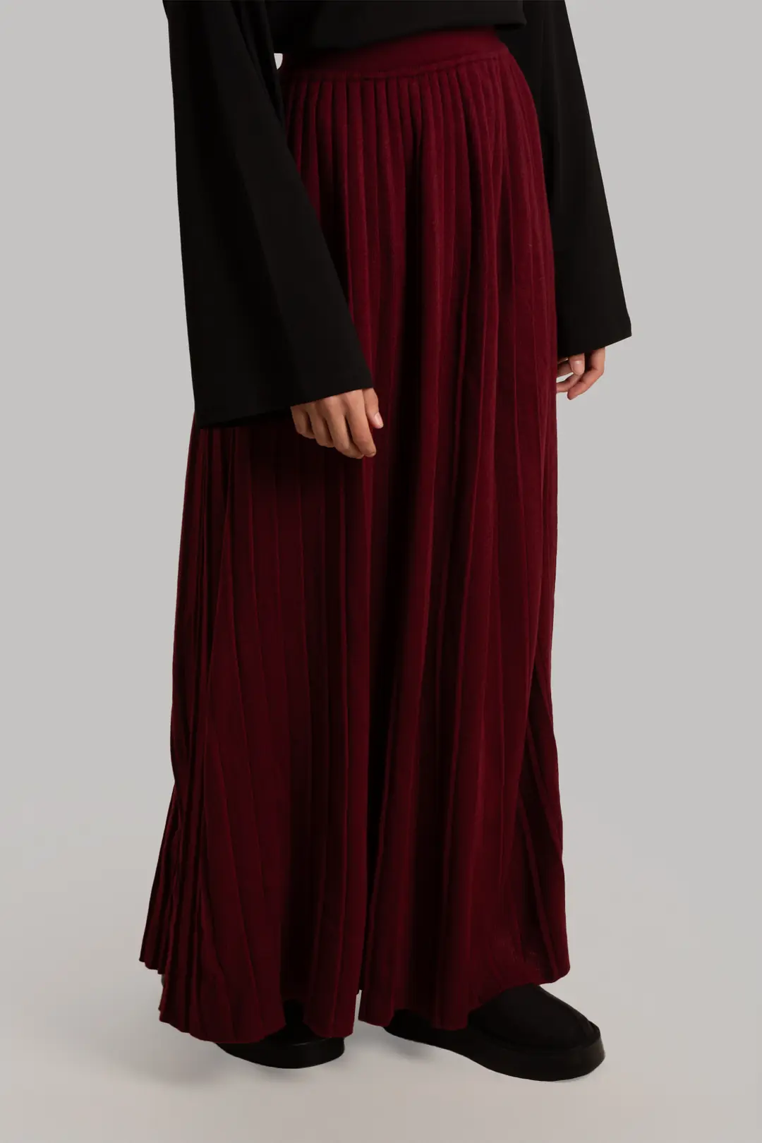 Knitted Pleated Skirt, Burgundy