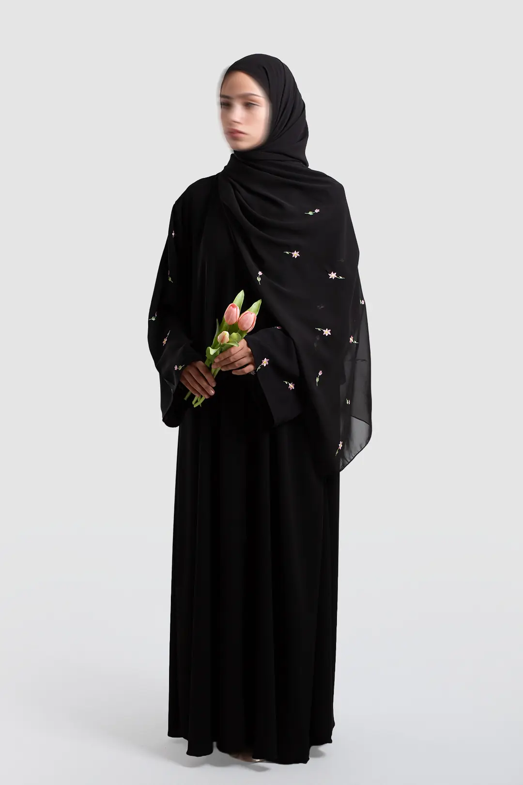 Nakışlı Abaya Takım Siyah