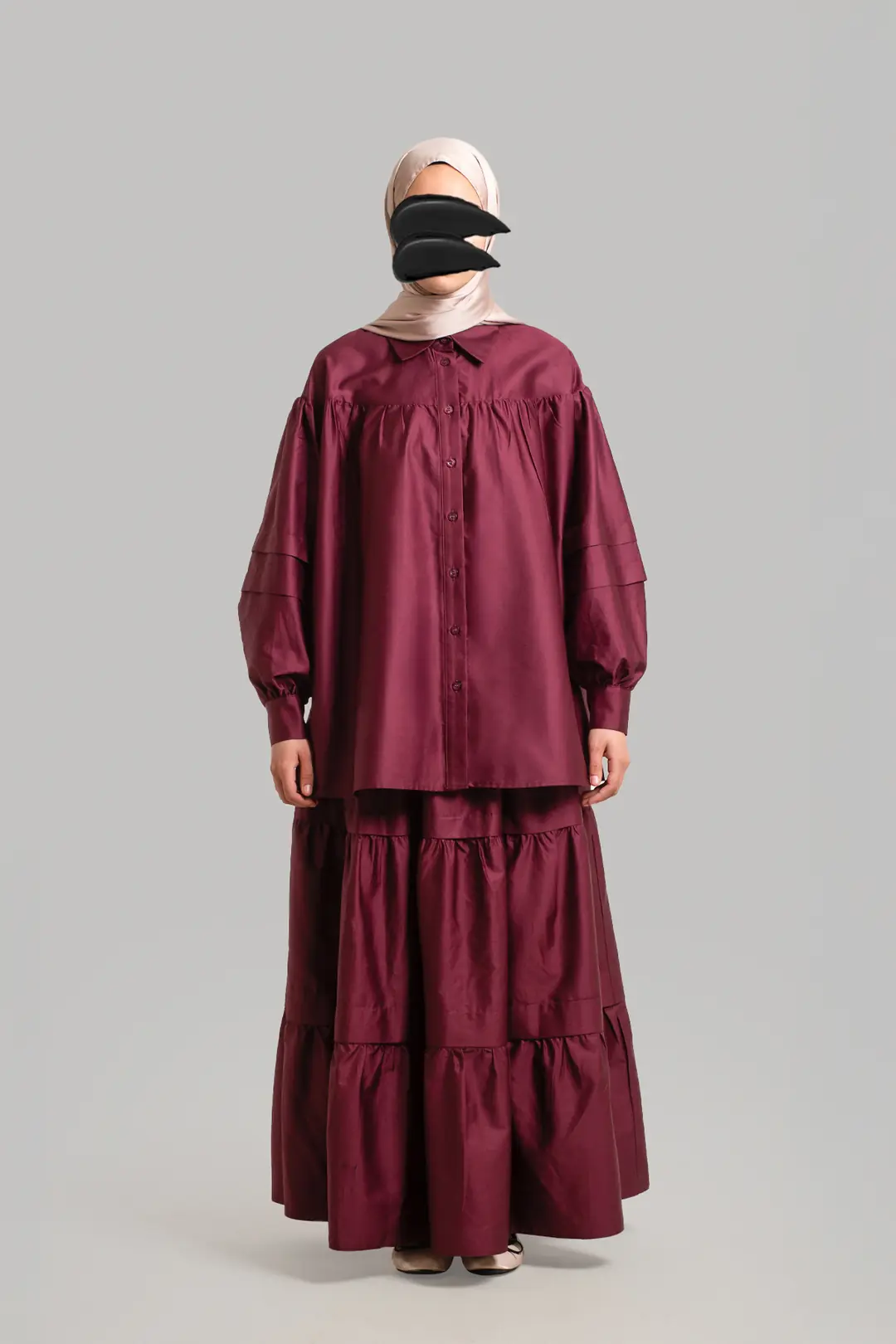 Aller Detailed Cotton Skirt Burgundy