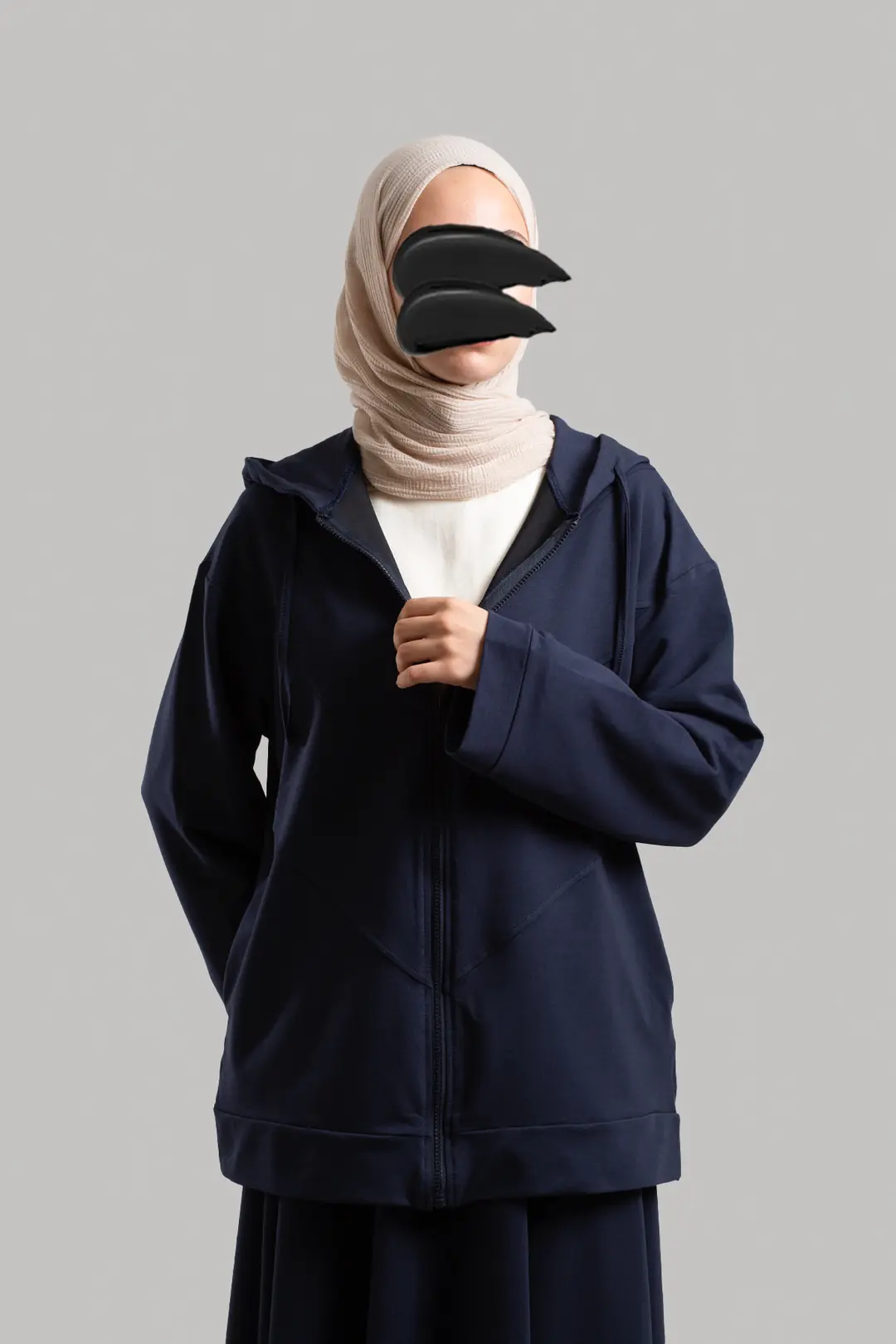 Form-stitched zip-up sweatshirt, navy blue. 4