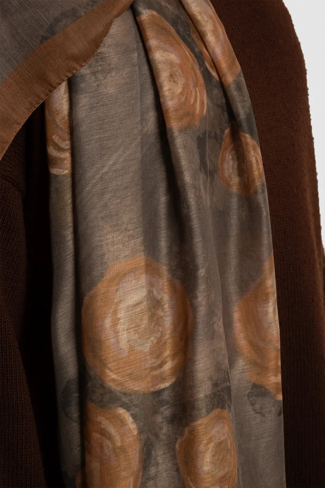 Antique Rose Patterned Cotton Scarf, Khaki 6