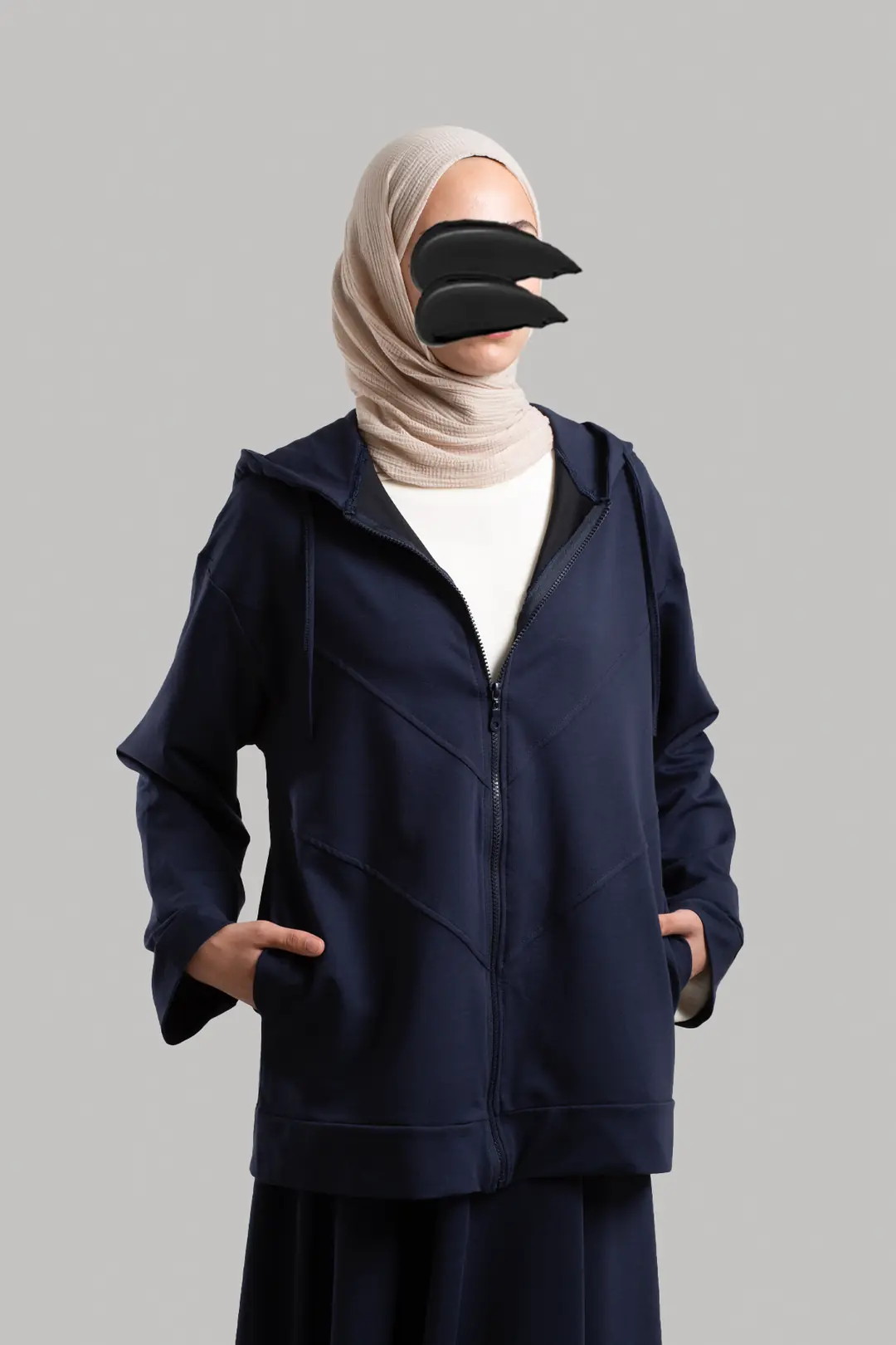 Form-stitched zip-up sweatshirt, navy blue. 7