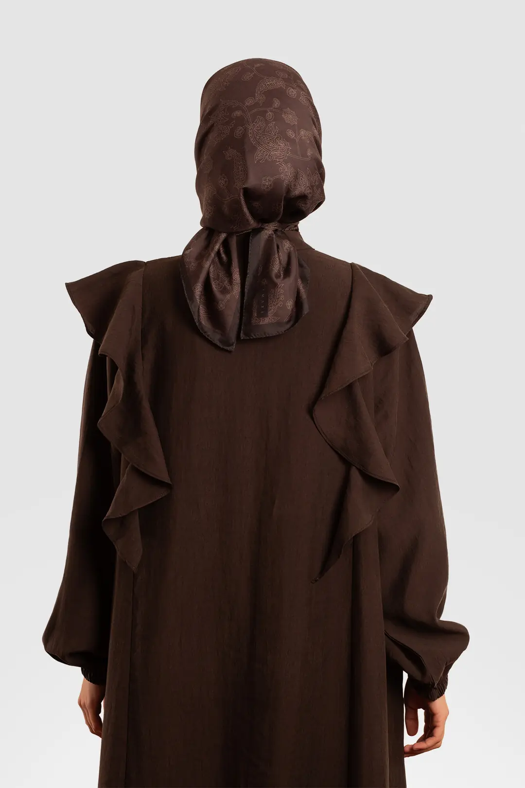 Tencel Abaya with Zipper and Ruffles, Dark Brown 8