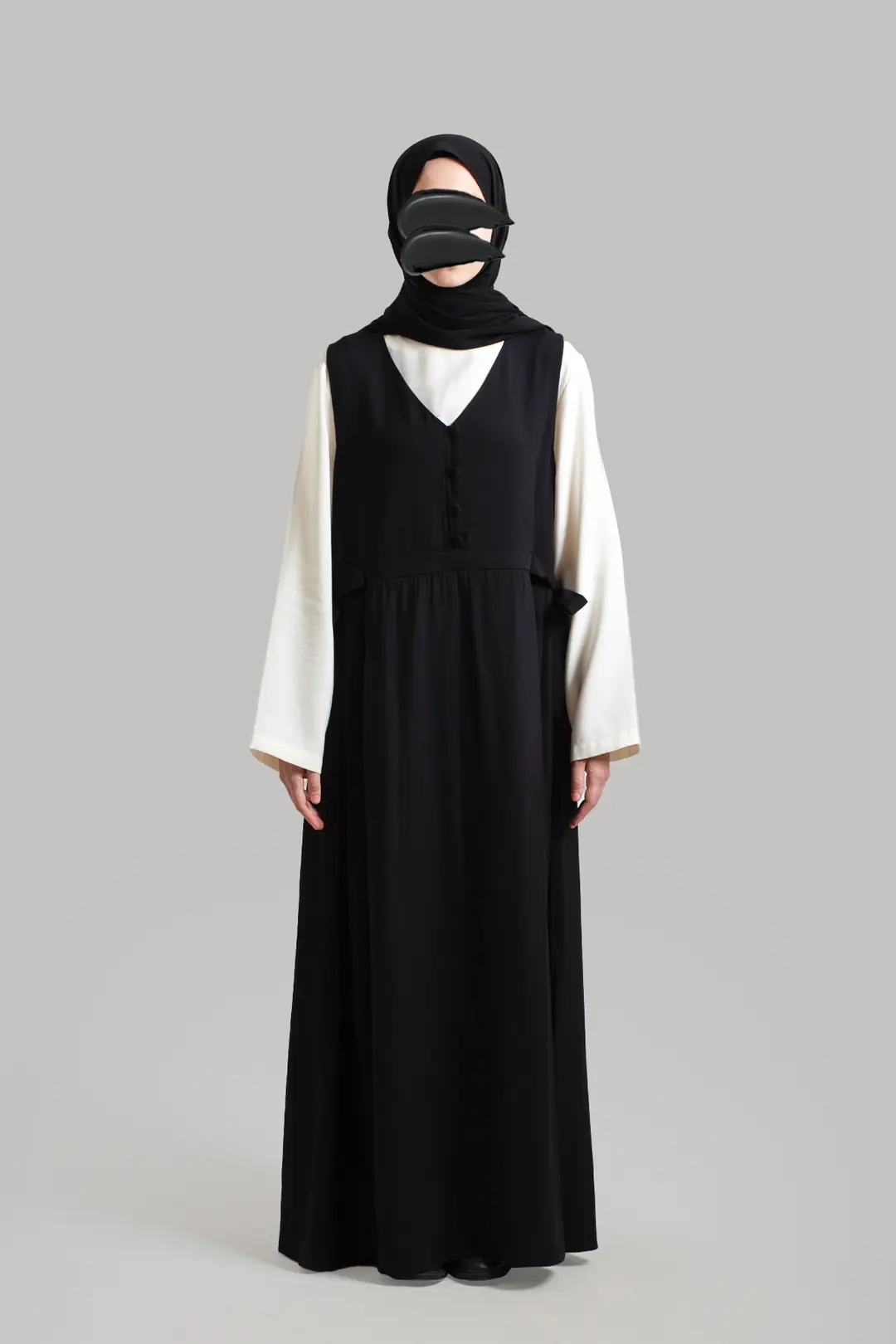 Buttoned Tencel Sleeveless Dress Black