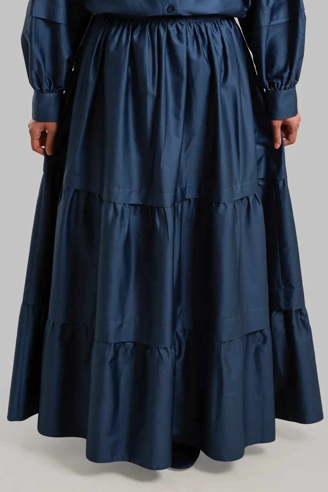 Aller Detailed Cotton Skirt, Gray Blue 3