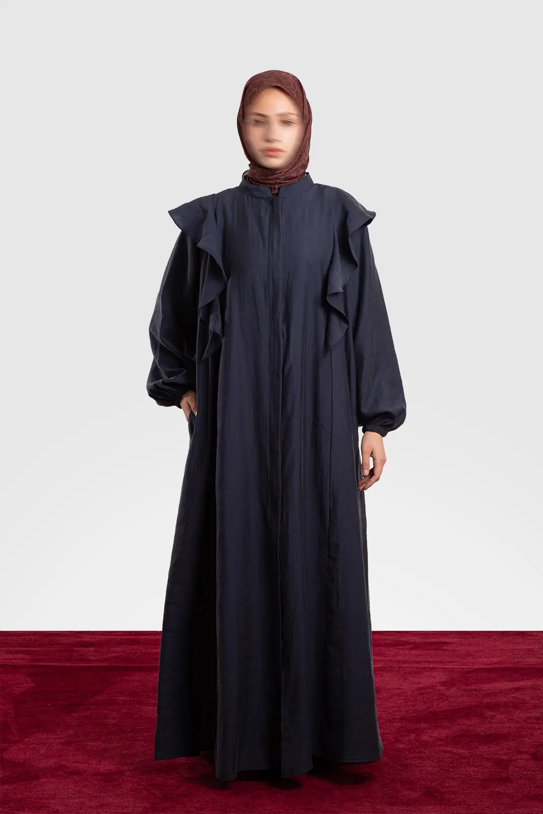 Tencel Abaya with Zipper and Ruffles, Denim Blue 3