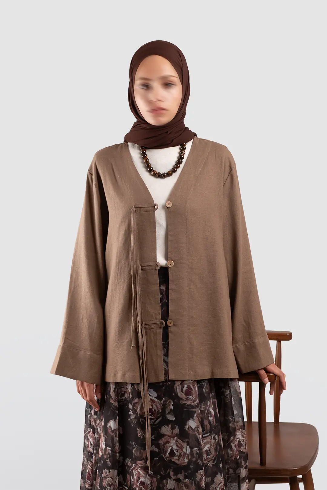 Birit Detaylı Kimono Ceket Kahve