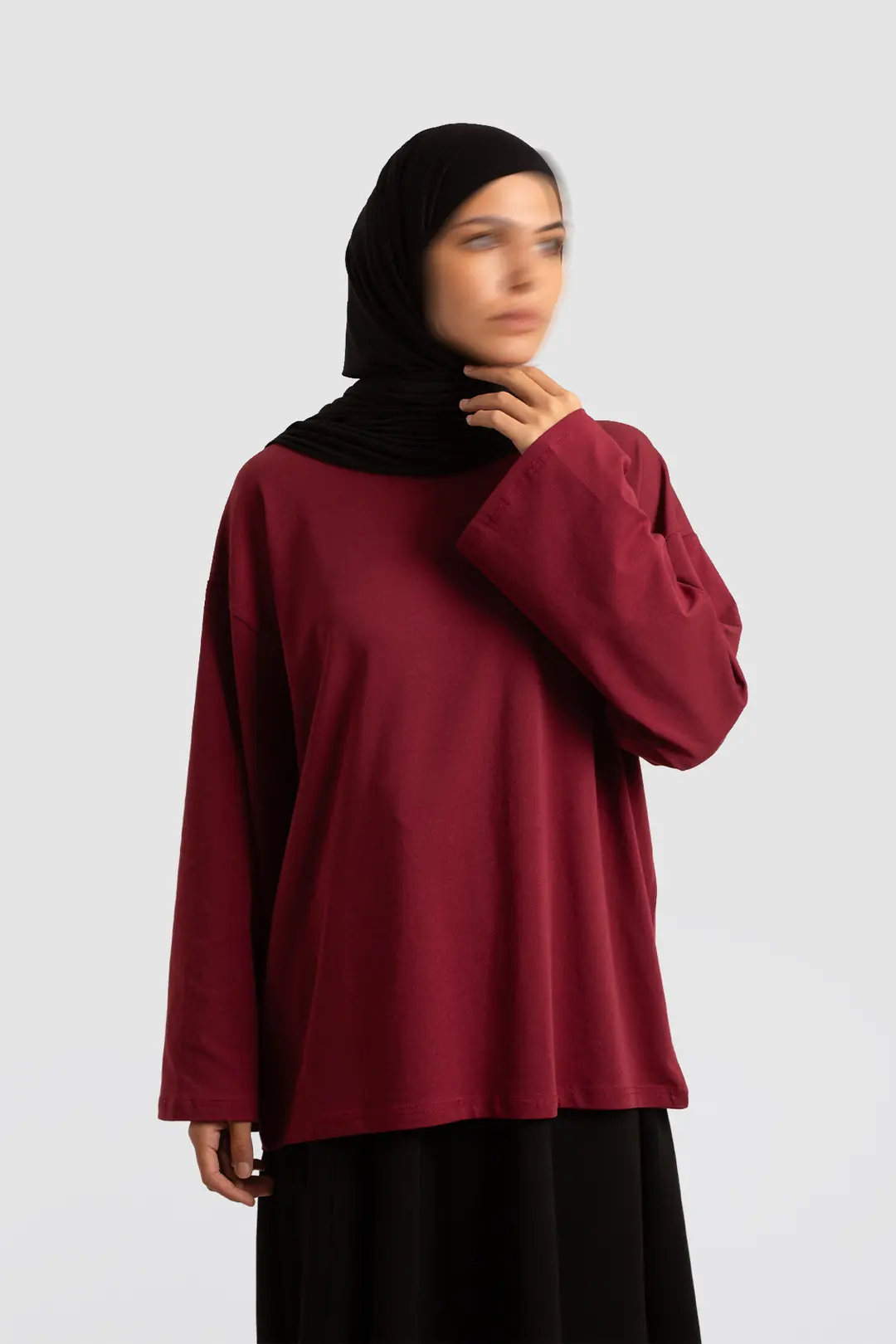 Basic Uzun Kollu Tişört Bordo 5