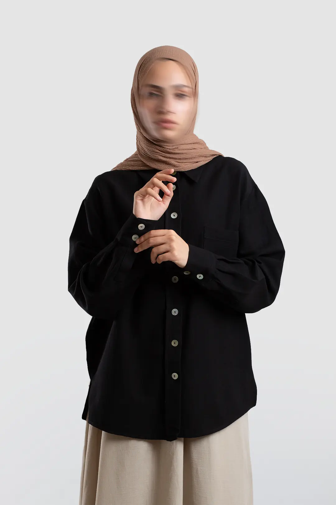 Klasik Yaka Keten Gömlek Siyah 3