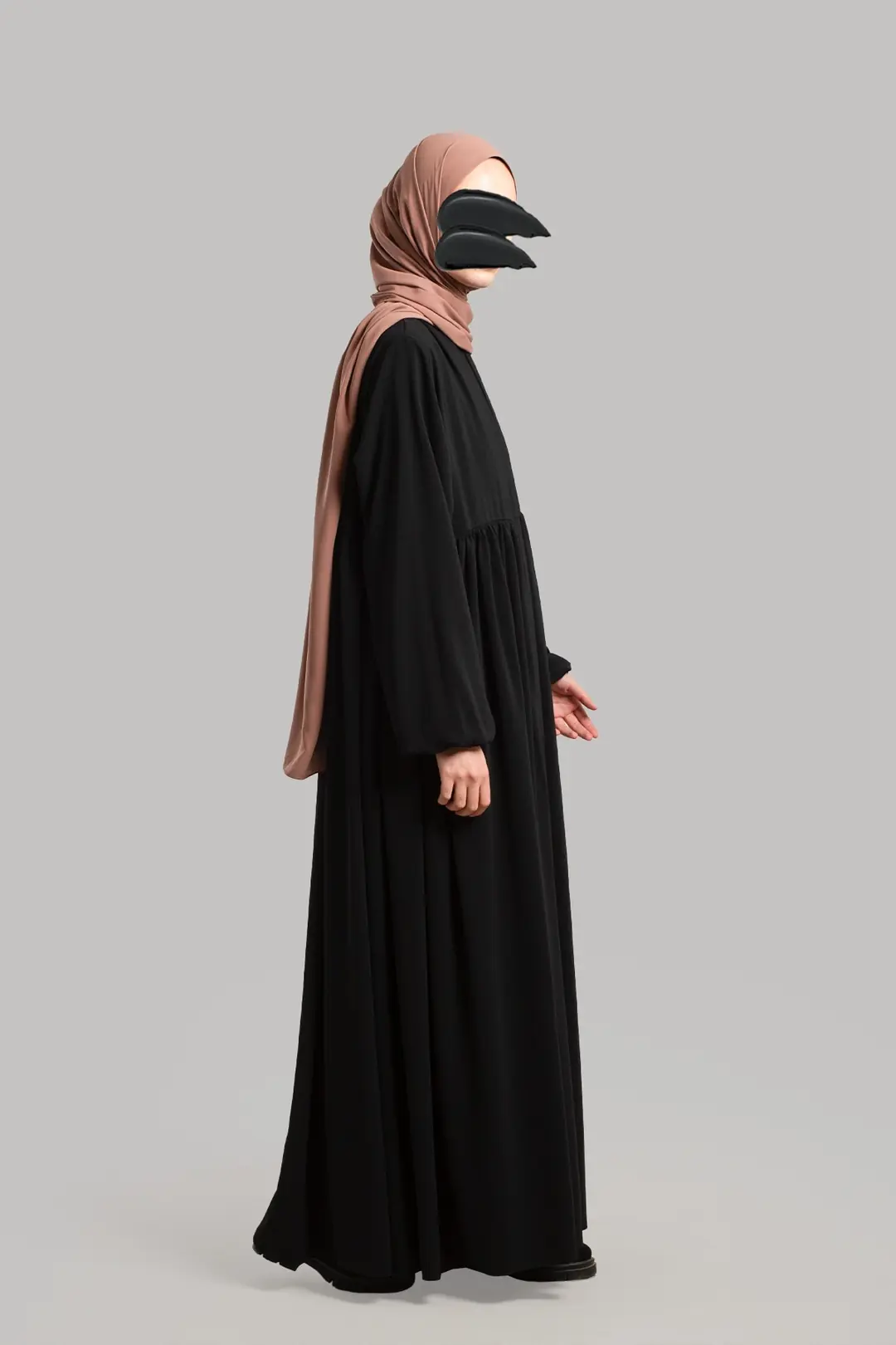 Ahsen Zippered Yoke Abaya Black 7