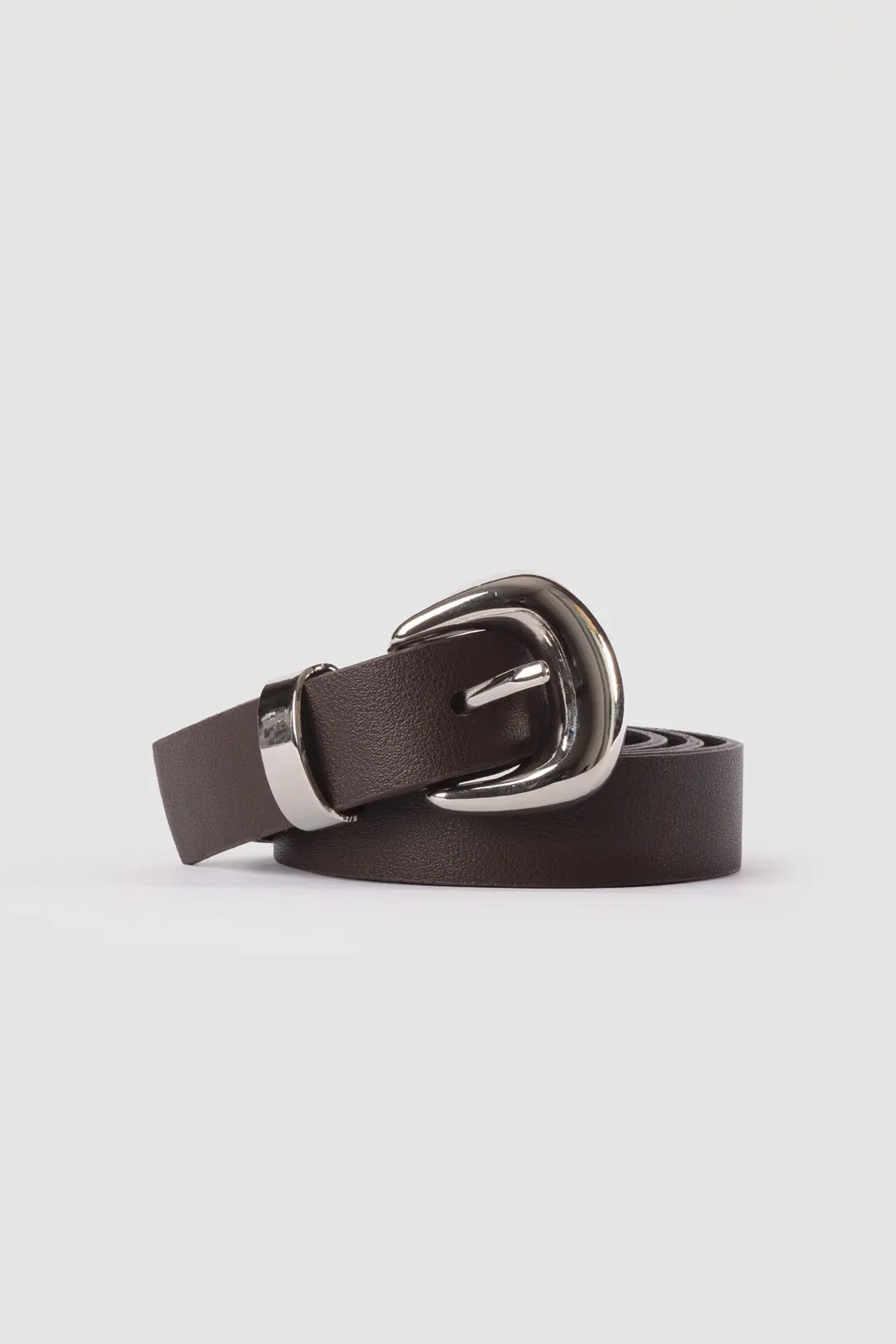Thick Oval Buckle Leather Belt, Brown
