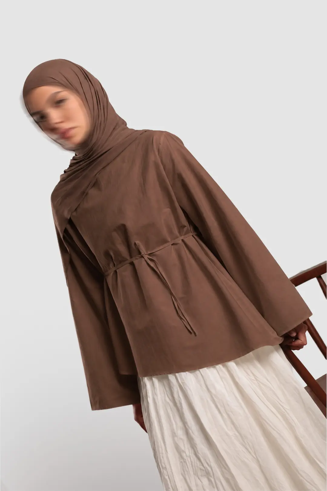 Asimetrik Poplin Bluz Çikolata Kahve 6