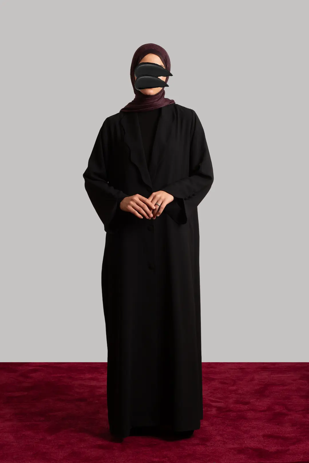Pearl Collar Buttoned Abaya Black 2