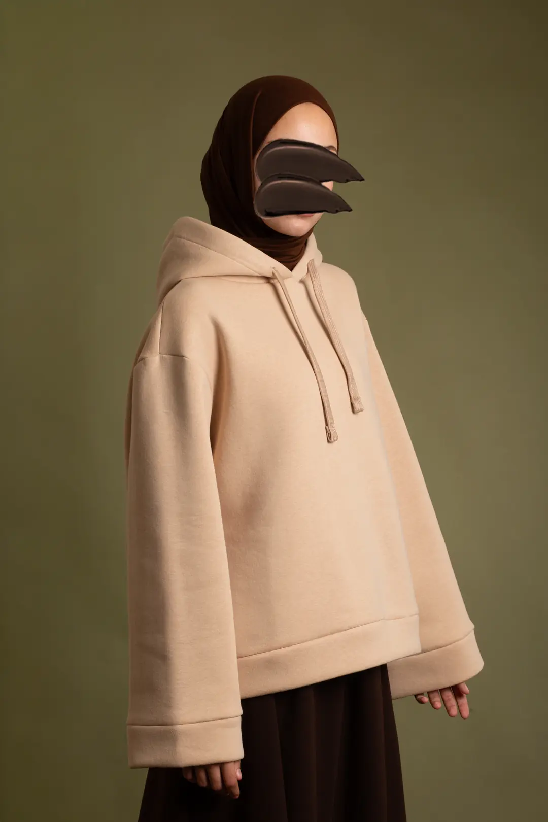Basic Kapüşonlu Sweatshirt Bisküvi 10