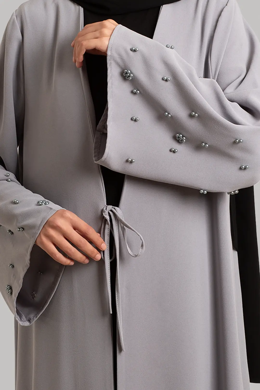 Boncuk Detaylı Abaya Gri 8