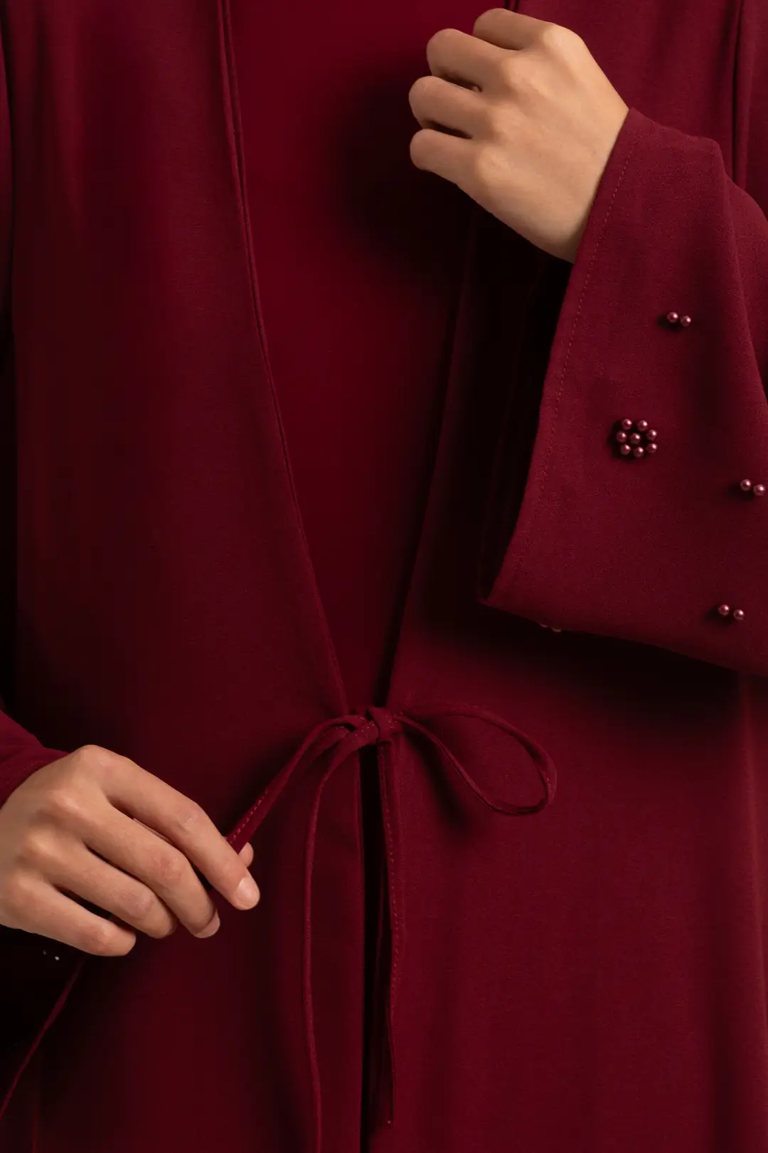 Boncuk Detaylı Abaya Bordo 6