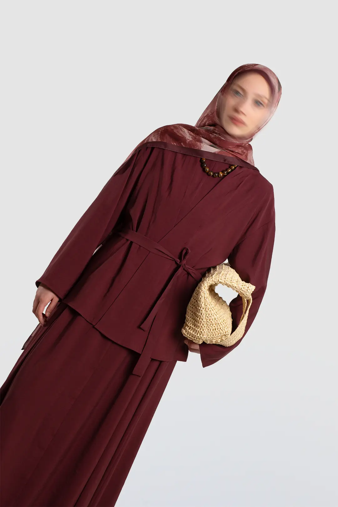 Modal Kimono Jile Elbise Takım Mürdüm 10