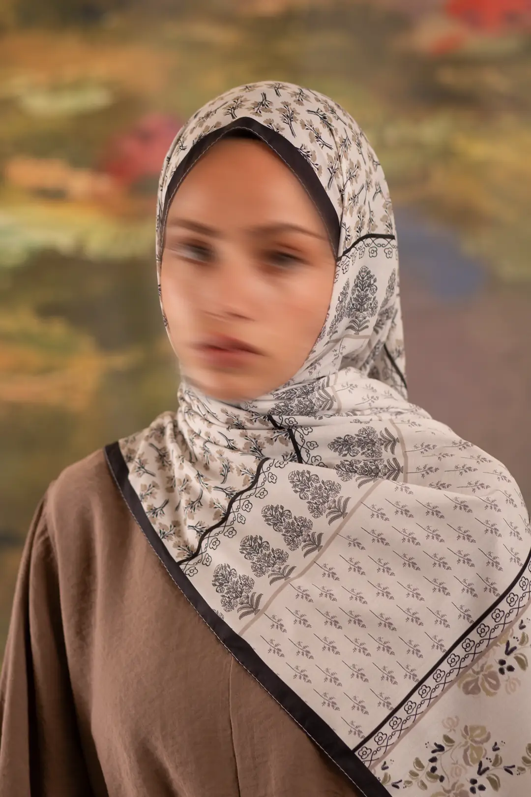 Floral Harmony Desenli Soft Şal Kahve 2