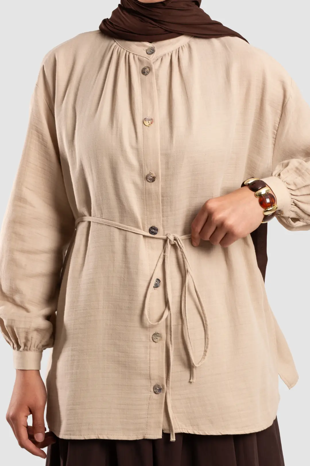 Muslin Shirt with Gathered Detail and Stone Embellishments 3