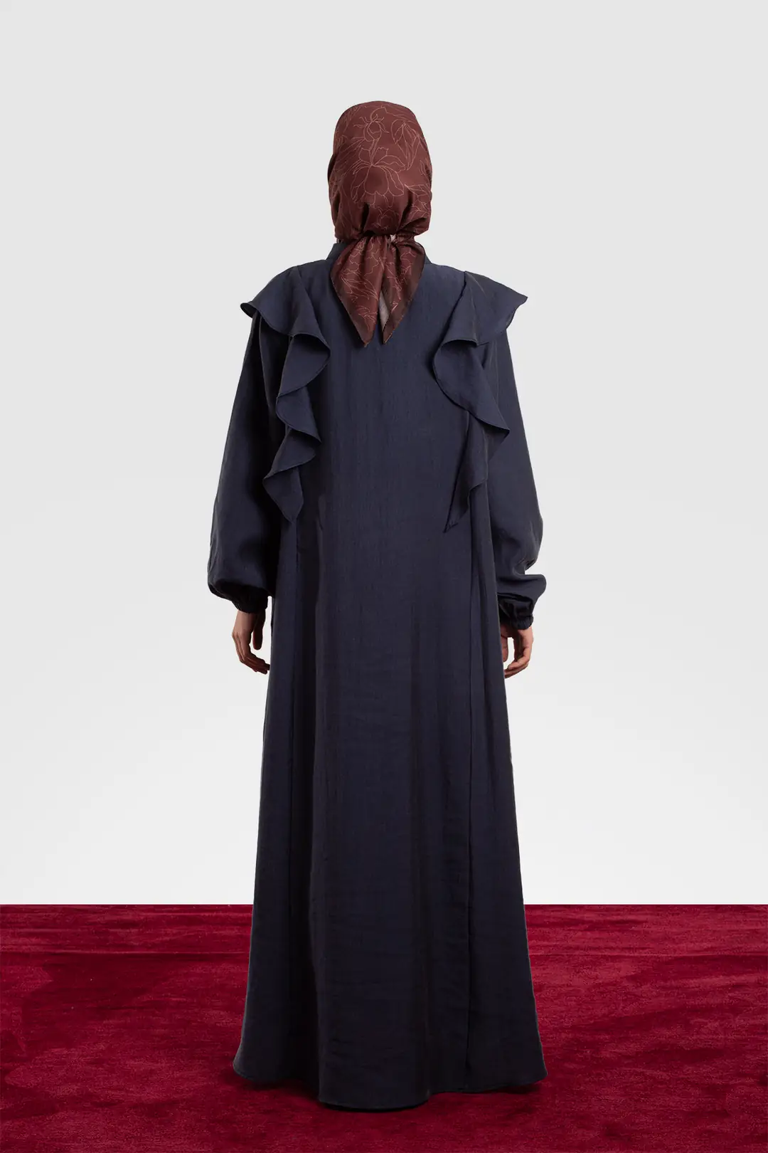 Tencel Abaya with Zipper and Ruffles, Denim Blue 9