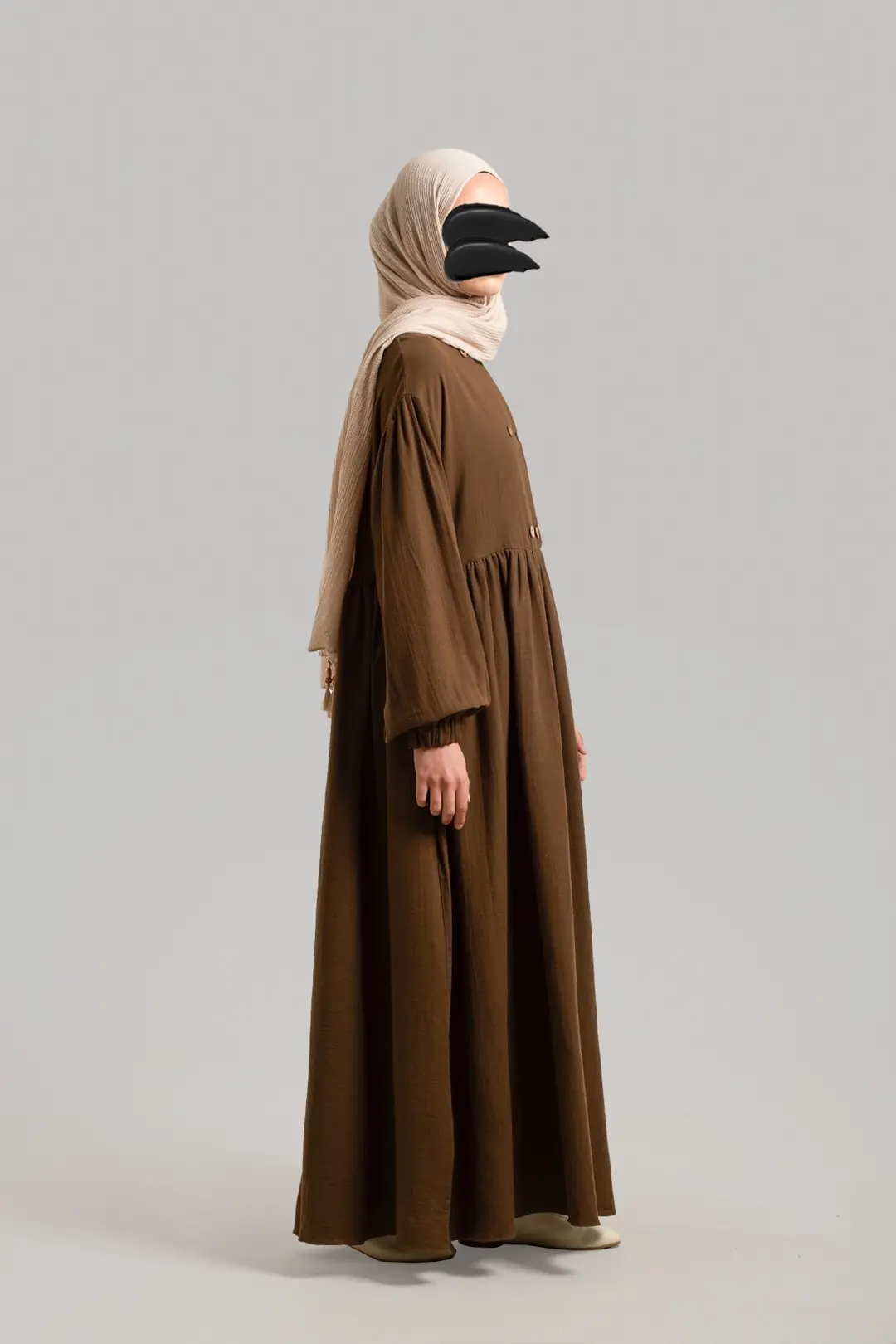 Natural Buttoned Muslin Dress Dark Brown 6